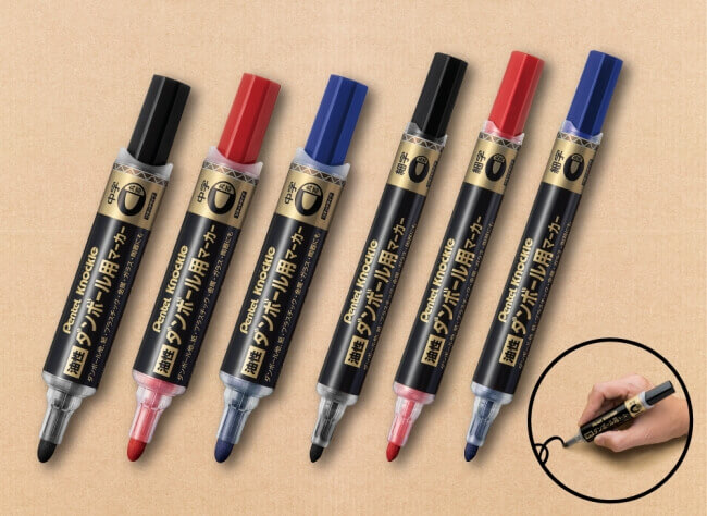 ぺんてる、「かすれず濃く書ける」段ボール用マーカー